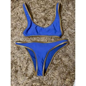Aerie Blue and Gold Scoop Neck Bikini Set 2 Piece Swimsuit
